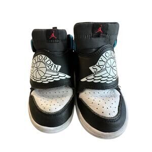 Nike Sky Jordan1 Little Kids Aqua White Black Lace Up Basketball Shoes Size 9C